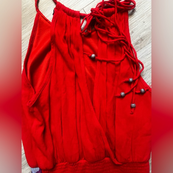 Red Boho Dress with Tassels Open Back Aztec Waistband - Picture 10 of 13